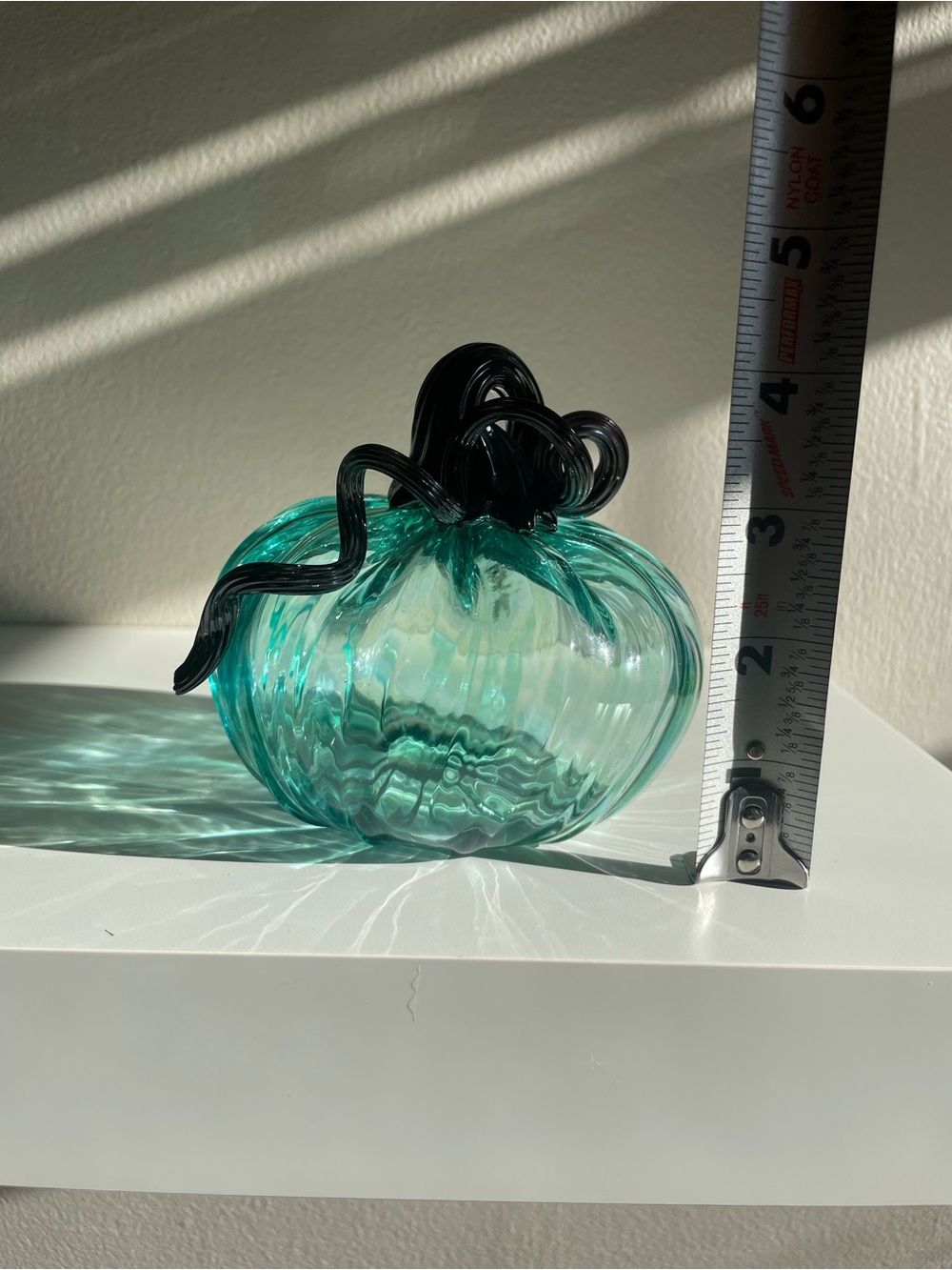 Teal Glass Pumpkin Sculpture with Dark Stem - Picture 10 of 12